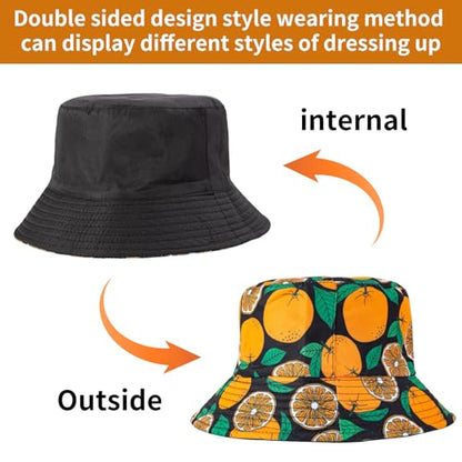 Orange Fruit Bucket Hats for Men and Women Foldable Double-Side Reversible Road Beach Trip Fishing Hat