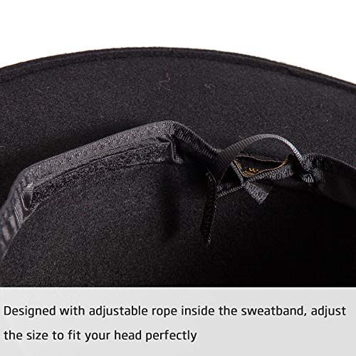 Felt Wide Brim Fedora Hats for Women Men, with Band Belt Buckle, Adjustable - color: 001 Black