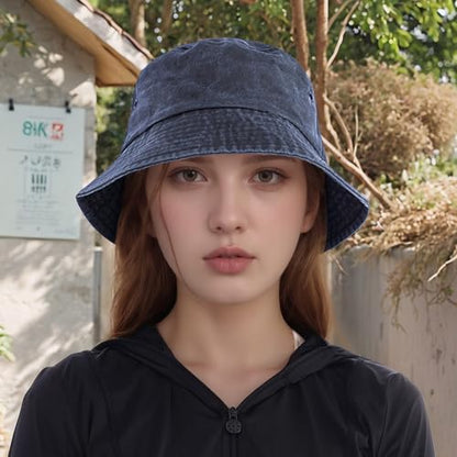 Everyday Bucket Hat – Unisex Lightweight Trendy Cotton Hot Summer Fun Outdoor Vacation Boonie for Men and Women Denim - color: Dark Blue