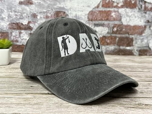 Hepandy Embroidered Baseball Caps for Grandpa Grandma Mom Dad Papa Nana - color: Fishing Dad (Washed Black)