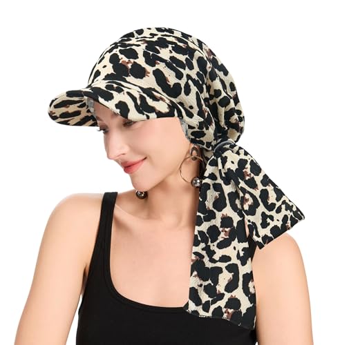 ZLYC Chemo Headwear for Women Brim Visor Head Scarf Pre Tied Headwraps Lightweight Skull Cap - color: Bound Leopard Print