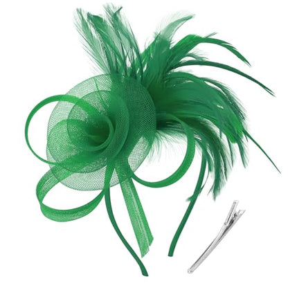 DRESHOW Fascinators Hats for Women Tulle Feather Tea Party Fascinator Hats - color: Green