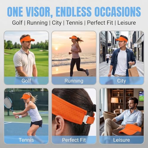 Sun Visors for Women Men Adjustable Folding Cap Running Golf Tennis - color: Orange