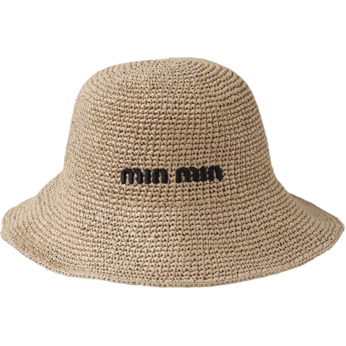 KORADI Womens Sun Hats Straw Hat Summer Beach Hats Foldable Floppy Cap Wide Brim Woven Bucket Hat - color: Khaki-min