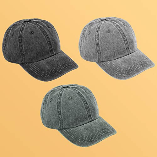 MEINICY 3 Packs Washed-Cotton Plain Baseball Cap, Adjustable Dad Hat - color: Black+gray+od Green