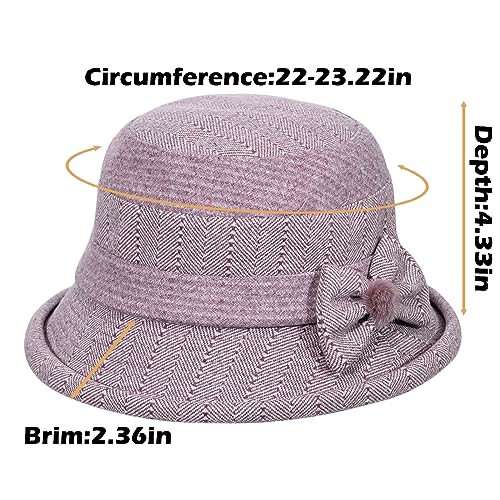 Women Winter Warm Bucket Hat 1920s Vintage Cloche Bowler Hats Fashion Ladies Church Bucket Hat - color: Purple