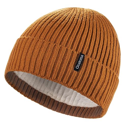 Ocatoma Beanie for Men Women Warm Winter Knit Cuffed Soft Ski Hats Unisex - color: Brown