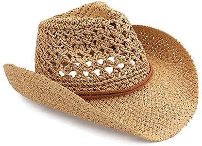 Adult Sun Straw Western Cowboy Hat - color: Khaki, size: One Size
