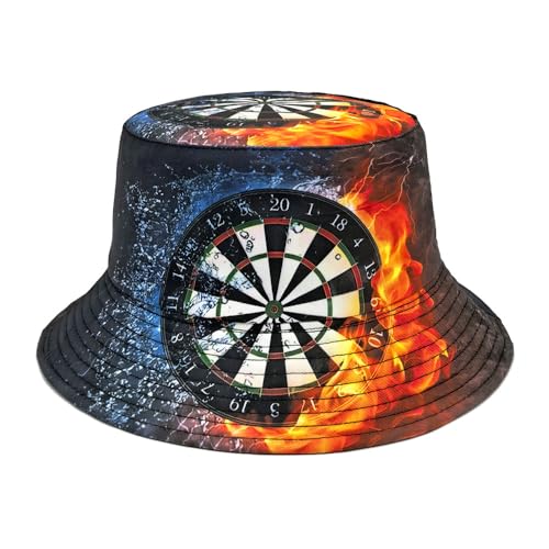 Printed Bucket Hat - Reversible Packable Summer Travel Beach Sun Cap for Men Women Teens - color: Dartboard Fire