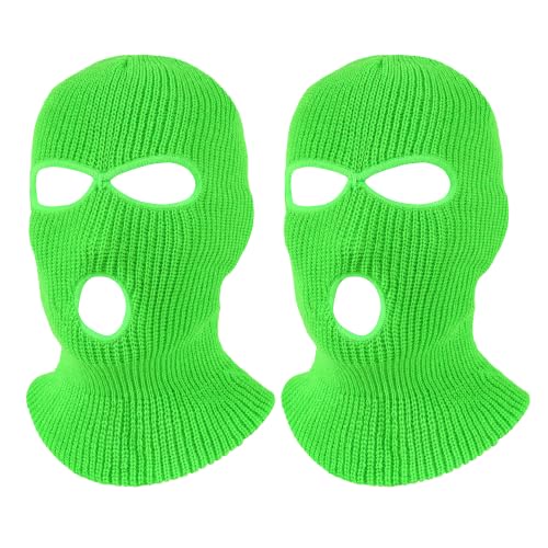 Pukavt 2 Pack 3 Hole Winter Knitted Mask, Ski Mask Balaclava Cap - color: Fluorescent Green