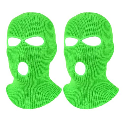 Pukavt 2 Pack 3 Hole Winter Knitted Mask, Ski Mask Balaclava Cap - color: Fluorescent Green