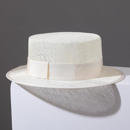 2026 Luxury Handmade Boater Hat, Lightweight Breathable Flax Yarn Summer Hat for Cruise Vacation Photo Essential. - color: White