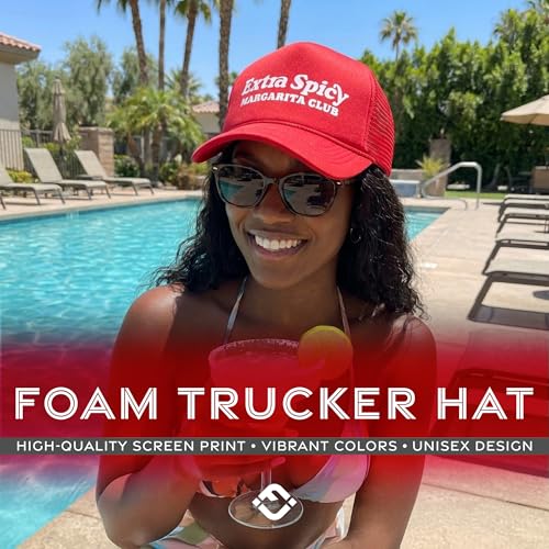 Funky Junque Premium Mesh Snapback Trucker Hat - Stylish Comfort for All - Patriotic, Humor & More - color: Extra Spicy Margarita Club - Red