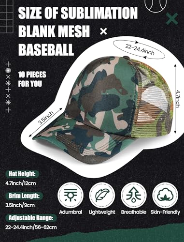 Tarpop 10 Pcs Sublimation Blank Trucker Hats Bulk - color: Camouflage