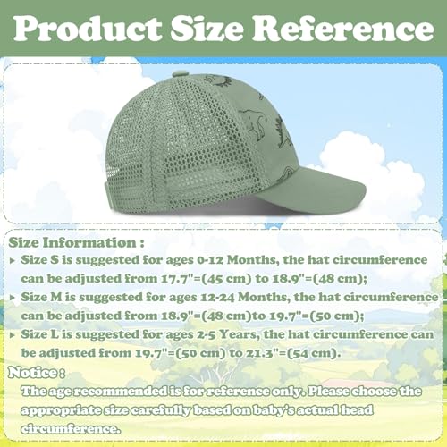 Sarfel Baby Baseball Cap Toddler Baseball Hat with Mesh Infant Ball Cap Toddler Trucker Hat Baby Snapback Hat Kids Cap UPF50+ - color: Dinosaurs Army Green With Mesh, size: 12-24 Months