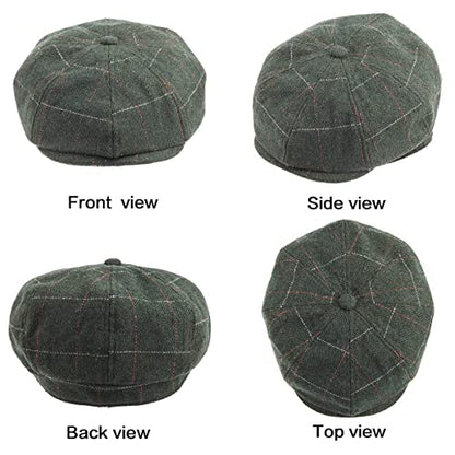 LADYBRO 8 Panel Newsboy Hats for Men Cap Irish Wool Blend Tweed, Adjustable - color: 004 Plaid Green, size: 7 3/4-8