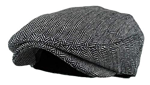 Wonderful Fashion Men's Classic Herringbone Tweed Wool Blend Newsboy Ivy Hat (Large/X-Large, Charcoal) - color: Grey, size: Large-X-Large