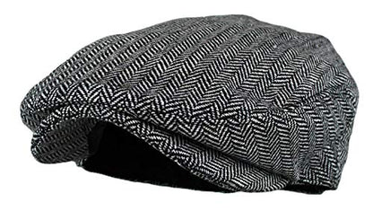 Wonderful Fashion Men's Classic Herringbone Tweed Wool Blend Newsboy Ivy Hat (Large/X-Large, Charcoal) - color: Grey, size: Small-Medium