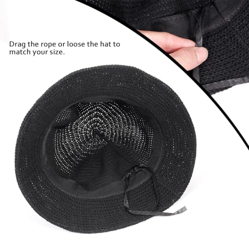 Eigso Womens Mesh Woven Bucket Hats Summer Outdoor Beach Straw Bucket Hat for Woman Packable Beach Hat - color: A3 : Black