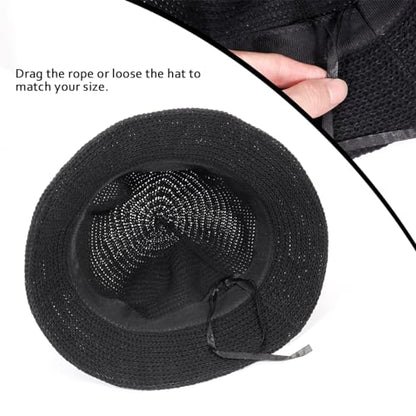 Eigso Womens Mesh Woven Bucket Hats Summer Outdoor Beach Straw Bucket Hat for Woman Packable Beach Hat - color: A3 : Black