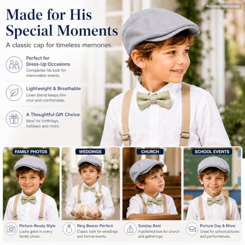 Bienzoe Boys Newsboy Flat Hat: Classic Linen Cap Lightweight - color: Grey, size: 4-5T