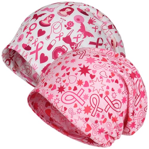 Jemis Sweet Heartwarming Breast Cancer Beanie Hat, Romantic Knitted Hat, Cancer Headwear Caps Baggy Skull Sleep Scarf - color: 2 Pack Red & White