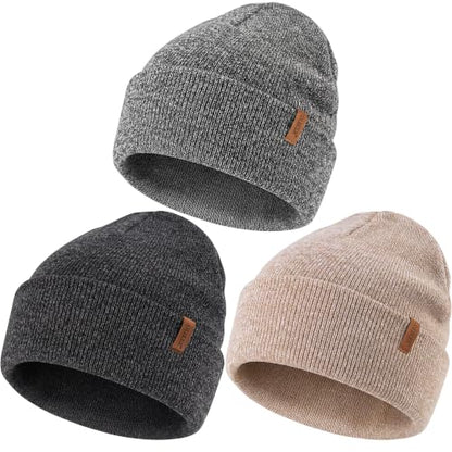 Beanie for Men Women, Winter Double Layer Warm Hat Skull Cap - color: Mixed Beige+mixed Gray+mixed Black