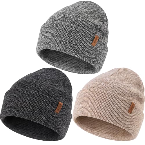 Beanie for Men Women, Winter Double Layer Warm Hat Skull Cap - color: Mixed Beige+mixed Gray+mixed Black