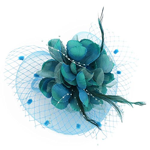 ACTLATI Fascinators Hat for Women Tea Party Headpiece Wedding Cocktail Flower Mesh Feathers Hair Clip 20s Flapper Fascinators - color: A3-lake Blue