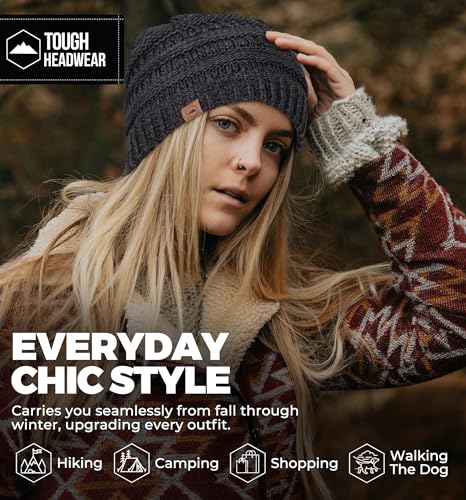 Tough Headwear Slouchy Beanie Hat - Itch-Free Winter Hats for Women - Stretchable Beanies for Women - Acrylic Winter Gear - color: Black Gray