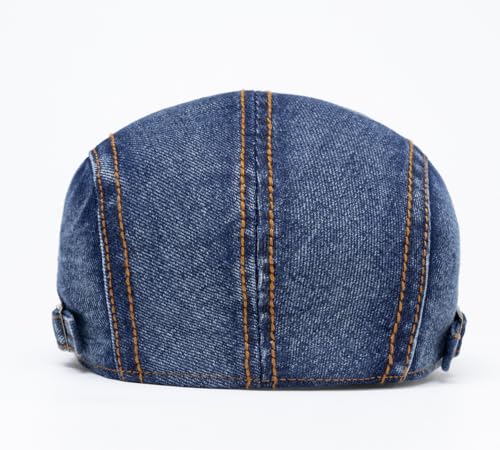 QHFHULV Newsboy Cap for Men Cotton Flat Gatsby Ivy Golf Cabbie Driving Hat - color: Denim Navy
