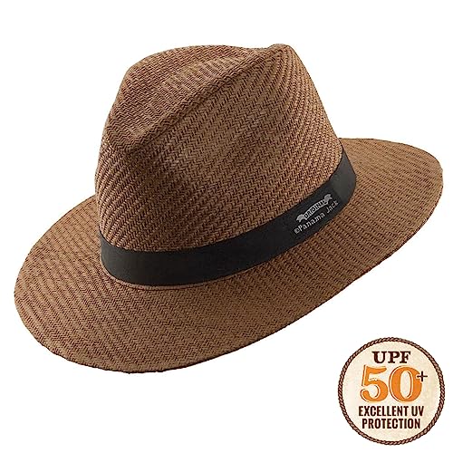 Panama Jack Mens Safari Sun Hat - Matte Toyo Straw, UPF 50+ Sun Protection Fedora Sombrero - color: Brown, size: Medium