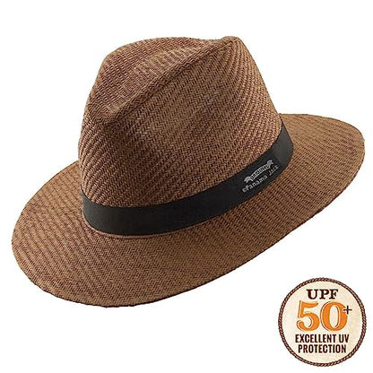 Panama Jack Mens Safari Sun Hat - Matte Toyo Straw, UPF 50+ Sun Protection Fedora Sombrero - color: Brown, size: Large