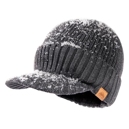 TOP-EX DryKnit™ 50% Merino Wool Waterproof Winter Beanie Hat with Brim - color: Grey, size: Medium-Large