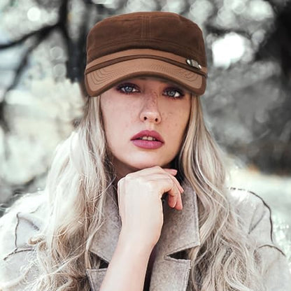Flat Top Cap for Men Soft Cotton Adjustable Military - color: Coffee