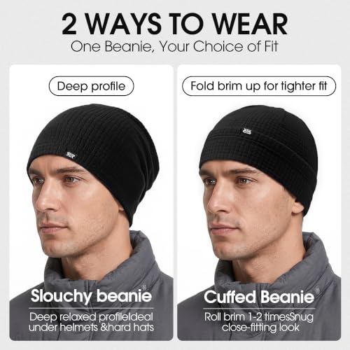 AUSFLUG Slouchy Beanie for Men Women Warm Lightweight Hard Hat Liner - color: Black