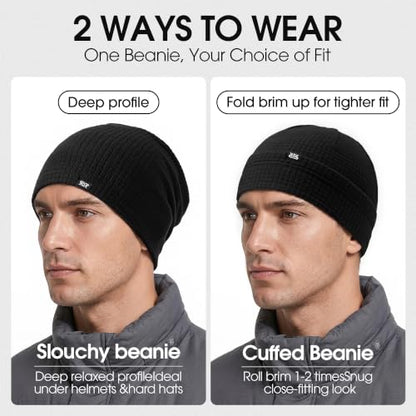 AUSFLUG Slouchy Beanie for Men Women Warm Lightweight Hard Hat Liner - color: Black