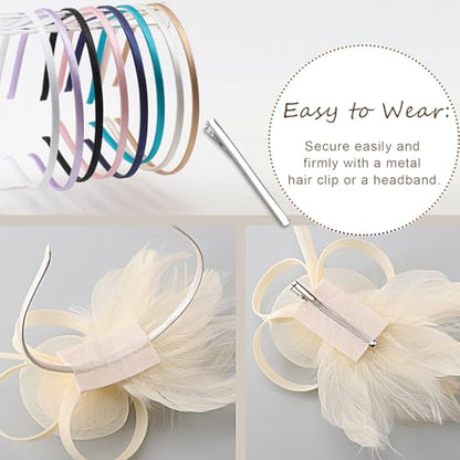 DRESHOW Fascinators Hats for Women Tulle Feather Tea Party Fascinator Hats - color: Cream White