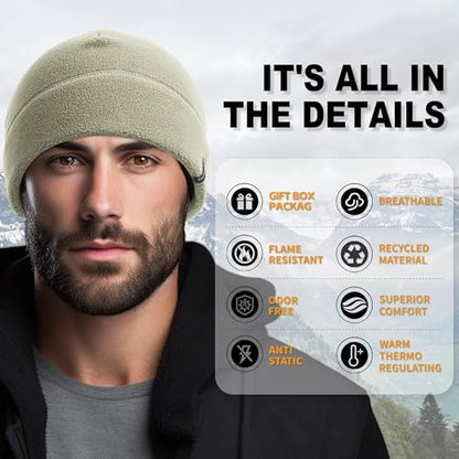 OUTDOOR SHAPING 2 Pack Tactical Fleece Watch Caps, Winter Beanies - color: Black+olive