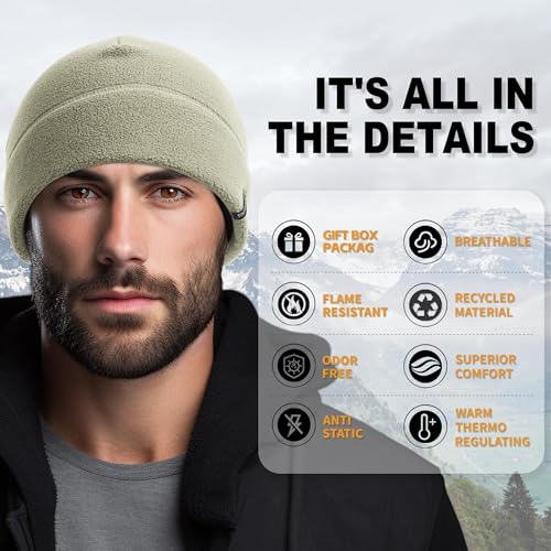 OUTDOOR SHAPING 2 Pack Tactical Fleece Watch Caps, Winter Beanies - color: Black+olive