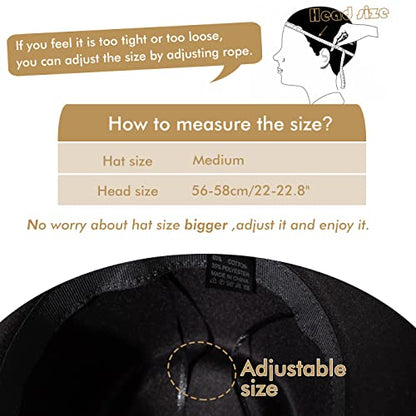 Women's Felt Fedora Hat Wide Brim Panama Hats with Tassel - color: Z Belt Black