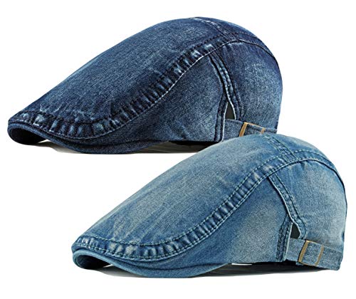 2 Pack Mens Denim Cotton Newsboy Cap Ivy Gatsby Driving Hunting Cabbie Hats - color: 2 Pack-a