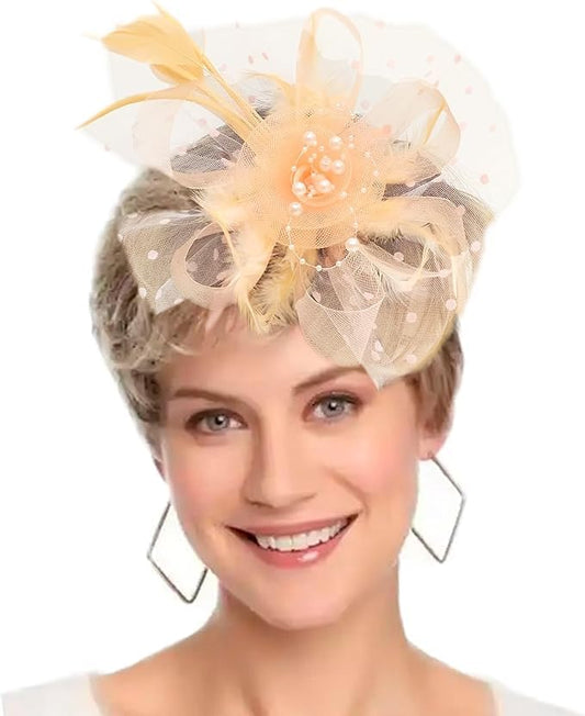 Fascinators Hats 20s 50s Pillbox Hat Cocktail Tea Party for Women (Champagne, One Size) - color: Champagne