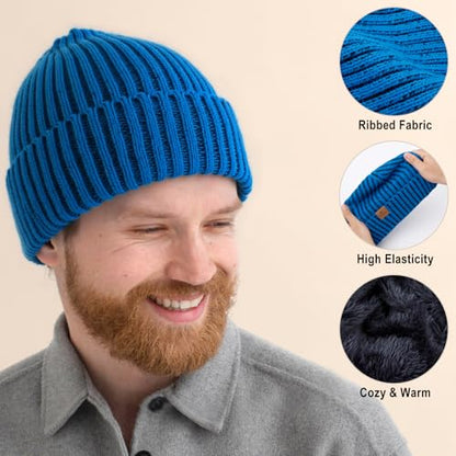 HONGTEYA 3 Pack Winter Beanie for Men Women, Thicken Thermal Plush Lined Beanie Fashion Warm Knit Hat for Cold Weather - color: Black+gray+blue