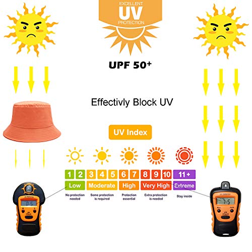 Bucket Hat for Women Men, Reversible Cotton Summer Sun Beach Cap Solid Color Style - color: A-orange