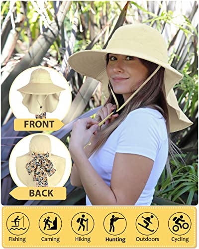 Tirrina Women's Sun Hat Wide Brim, UV Protection Sun Hats for Women - color: Tan W/ Floral Ribbon