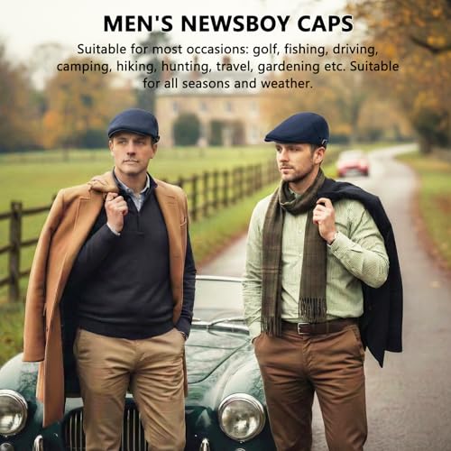 meioro Mens Cotton Newsboy Hat Adjustable Soft Fit Flat Cap for Men - color: Navy