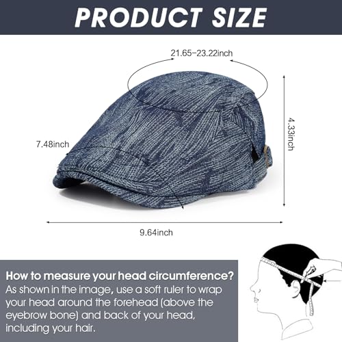 2Pcs Men's Newsboy Cap Cotton Flat Ivy Gatsby Driving Hat - color: Nz1-lightblue+deepblue