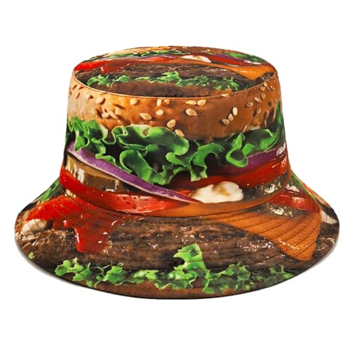 Printed Bucket Hat - Reversible Packable Summer Travel Beach Sun Cap for Men Women Teens - color: Multicolor Burger