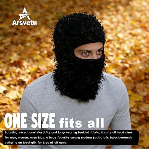 Distressed Ski Mask Balaclava, Yeat Shiesty Knitted Full-Face Mask - color: Black